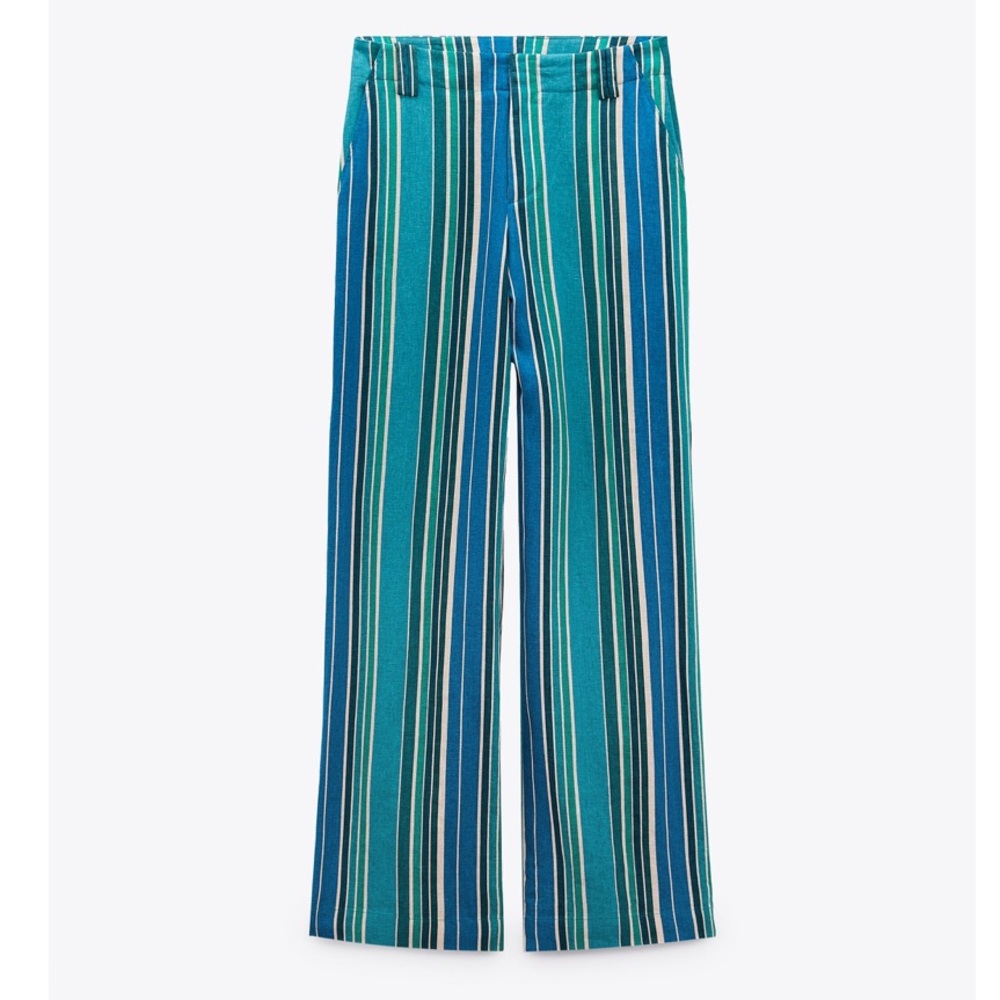 Zara Full Length Striped Linen Blend Pants
